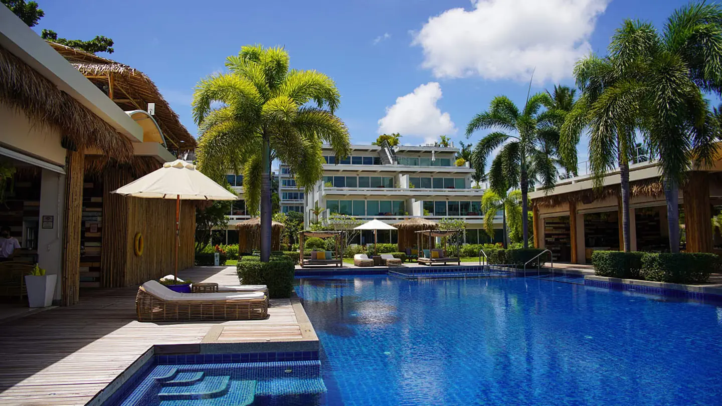 The courtyard pool at the beachfront property